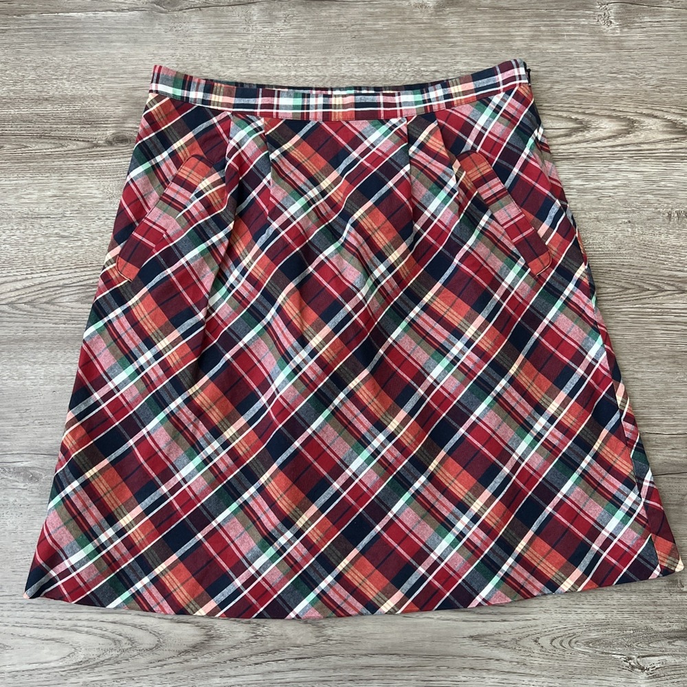 Vineyard Vines Tartan Plaid Skirt Red Navy Womens 2 A-Line Pleated Preppy
